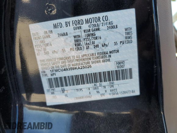 2009 Ford Escape Hybrid with VIN 1FMCU49359KA25026, listed as a Copart auction lot 47233395 with 150,061 mi miles and Salvage title. Bid and sale history available at DreamBid. Image 15.