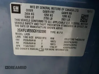 2012 GMC Terrain SLT-1 with VIN 2GKFLVE55C6192096, listed as a Copart auction lot 85197794 with 88,713 mi miles and Salvage Title. Bid and sale history available at DreamBid. Image 13.