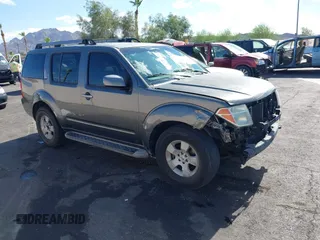 2005 Nissan Pathfinder LE with VIN 5N1AR18U55C775385, listed as a IAAI auction lot 42796549 with 192,939 mi miles and . Bid and sale history available at DreamBid. Image 1.
