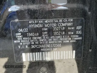 2022 Hyundai Accent SE с VIN 3KPC24A61NE172568, выставлен на аукционе Copart как лот 56367755 с пробегом 33 074 миль миль и Списание • Salvage title. История ставок и продаж доступна на DreamBid. Изображение 12.
