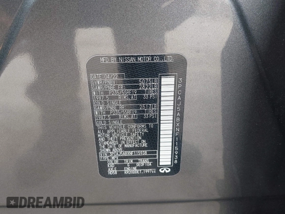 2022 Infiniti QX50 Pure с VIN 3PCAJ5ABXNF115938, выставлен на аукционе IAAI как лот 41922598 с пробегом 25 509 миль миль и . История ставок и продаж доступна на DreamBid. Изображение 9.