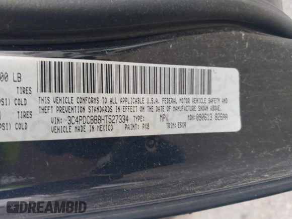 2017 Dodge Journey SXT with VIN 3C4PDCBB8HT527334, listed as a IAAI auction lot 42129556 with 142,968 mi miles and . Bid and sale history available at DreamBid. Image 9.