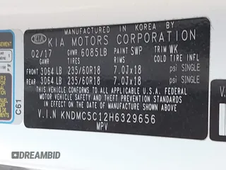 2017 Kia Sedona SX with VIN KNDMC5C12H6329656, listed as a IAAI auction lot 41980895 with 111,318 mi miles. Bid and sale history available at carsss.com. Image 9.