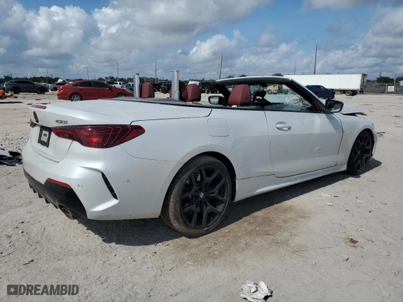 2025 BMW 4 Series 430i with VIN WBA33DB06SCS07578, listed as a Copart auction lot 43114995 with 5,169 mi miles and Salvage Title. Bid and sale history available at carsss.com. Image 3.