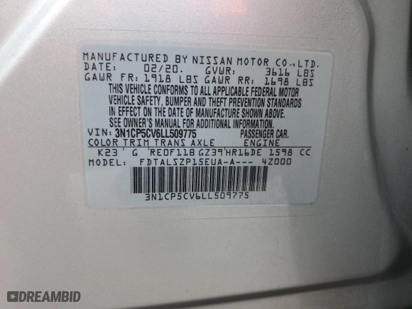 2020 Nissan Kicks SV with VIN 3N1CP5CV6LL509775, listed as a Copart auction lot 75254604 with 0 mi miles and Salvage Title. Bid and sale history available at carsss.com. Image 14.