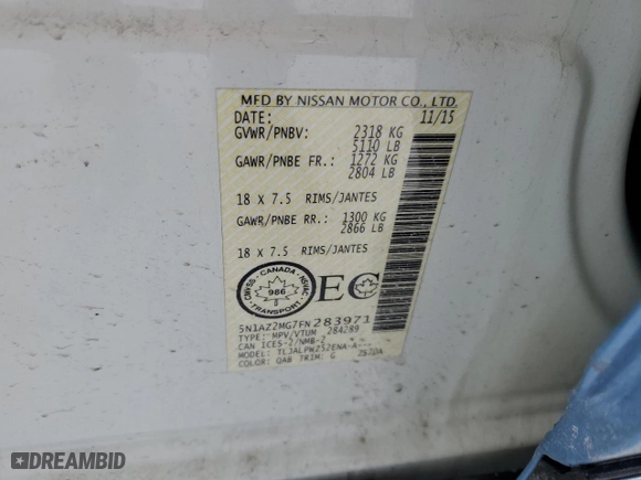 2015 Nissan Murano S with VIN 5N1AZ2MG7FN283971, listed as a Copart auction lot 46030895 with 145,404 mi miles and Clean Title. Bid and sale history available at carsss.com. Image 13.