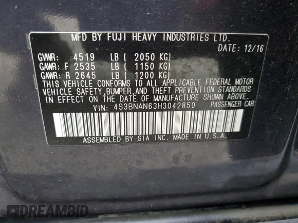 2017 Subaru Legacy Limited with VIN 4S3BNAN63H3042850, listed as a Copart auction lot 70016533 with 81,573 mi miles. Bid and sale history available at carsss.com. Image 15.