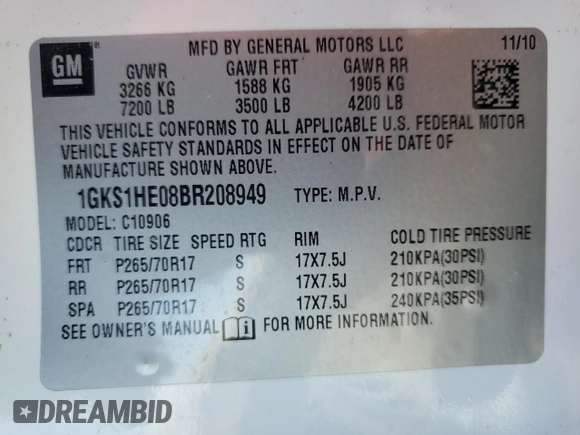 2011 GMC Yukon XL SLE with VIN 1GKS1HE08BR208949, listed as a Copart auction lot 75767724 with 164,181 mi miles and Salvage Title. Bid and sale history available at carsss.com. Image 13.