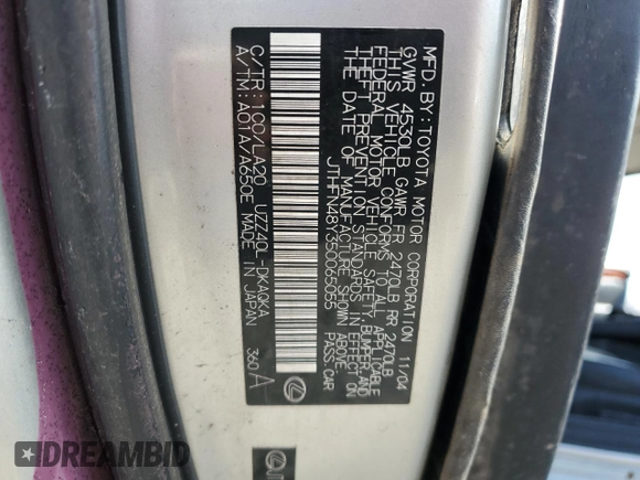 2005 Lexus SC 430 z VIN JTHFN48Y350065055, wystawiony jako Copart lot #47279085 z przebiegiem Nie podano mil oraz Szkoda całkowita • Salvage title. Historia ofert i sprzedaży dostępna na DreamBid. Obrazek 13.