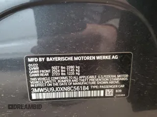 2022 BMW 3 Series M340i xDrive with VIN 3MW5U9J0XN8C56184, listed as a Copart auction lot 85974534 with 35,687 mi miles and Salvage Title. Bid and sale history available at carsss.com. Image 12.