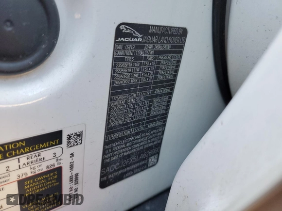 2020 Jaguar F-Pace 25t Premium with VIN SADCJ2FX5LA628990, listed as a Copart auction lot 43416995 with 102,799 mi miles and Salvage Title. Bid and sale history available at DreamBid. Image 13.