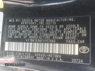 2015 Toyota Avalon Limited with VIN 4T1BK1EB6FU157662, listed as a IAAI auction lot 41218876 with 192,466 mi miles and . Bid and sale history available at DreamBid. Image 9.