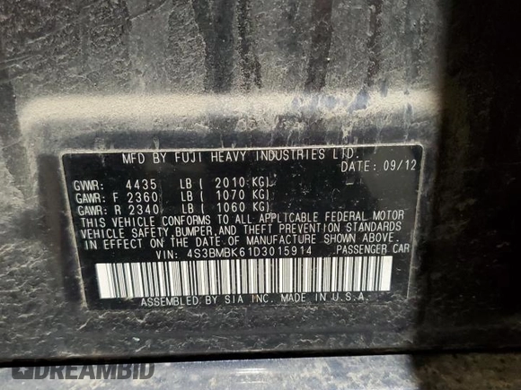 2013 Subaru Legacy Limited z VIN 4S3BMBK61D3015914, wystawiony jako Copart lot #56505255 z przebiegiem 129 661 mil mil oraz Czysty tytuł • Clean title. Historia ofert i sprzedaży dostępna na DreamBid. Obrazek 13.