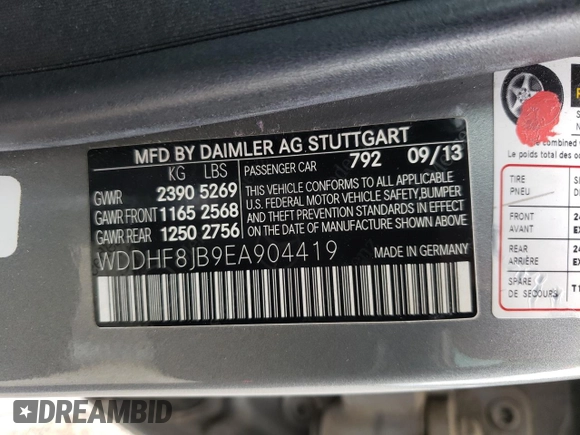 2014 Mercedes-Benz E 350 Luxury with VIN WDDHF8JB9EA904419, listed as a Copart auction lot 53735485 with 98,390 mi miles and Salvage Title. Bid and sale history available at DreamBid. Image 13.