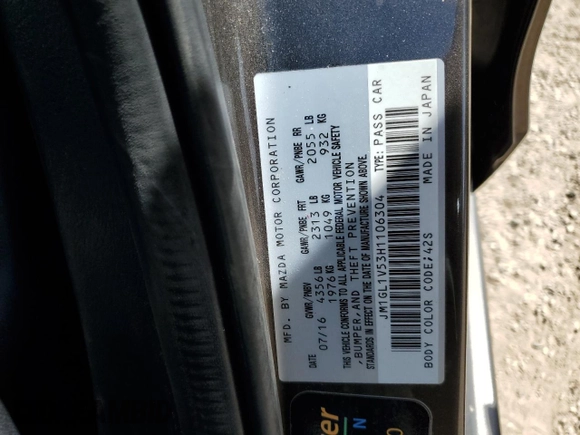2017 Mazda Mazda6 Touring with VIN JM1GL1V53H1106304, listed as a Copart auction lot 52975405 with 96,914 mi miles and Salvage Title. Bid and sale history available at carsss.com. Image 12.