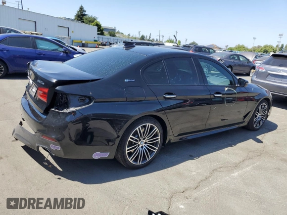 2018 BMW 5 Series 530e with VIN WBAJA9C50JB252458, listed as a Copart auction lot 58697585 with 89,050 mi miles and Salvage title. Bid and sale history available at DreamBid. Image 3.