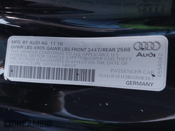 2011 Audi A5 2.0T Premium Plus with VIN WAUJFAFH3BN008361, listed as a IAAI auction lot 41980341 with 140,232 mi miles. Bid and sale history available at carsss.com. Image 9.