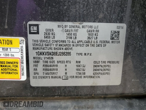 2014 GMC Acadia SLT with VIN 1GKKVSKD8EJ286286, listed as a Copart auction lot 42329575 with 146,320 mi miles and Salvage Title. Bid and sale history available at carsss.com. Image 14.