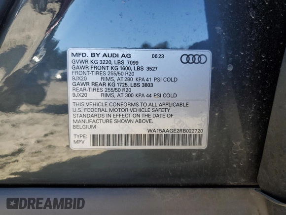 2024 Audi Q8 e-tron Premium Plus z VIN WA15AAGE2RB022720, wystawiony jako Copart lot #80526654 z przebiegiem 11 445 mil mil oraz Szkoda całkowita • Salvage title. Historia ofert i sprzedaży dostępna na DreamBid. Obrazek 14.