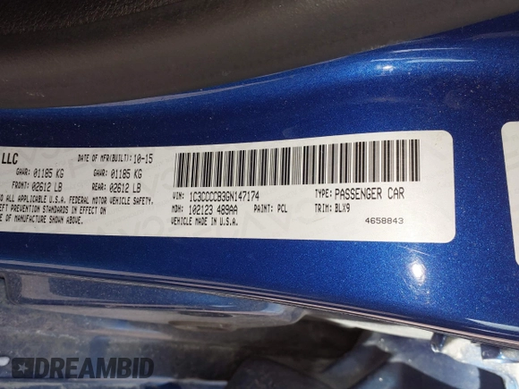 2016 Chrysler 200 C with VIN 1C3CCCCB3GN147174, listed as a IAAI auction lot 41600068 with 102,551 mi miles and . Bid and sale history available at DreamBid. Image 9.