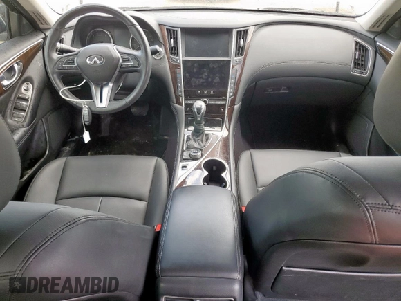 2018 Infiniti Q50 Luxe with VIN JN1EV7AP9JM592281, listed as a Copart auction lot 63676555 with 40,249 mi miles and Salvage title. Bid and sale history available at DreamBid. Image 8.