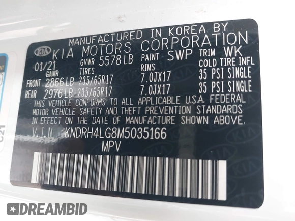 2021 Kia Sorento EX with VIN KNDRH4LG8M5035166, listed as a IAAI auction lot 42300560 with 24,754 mi miles and . Bid and sale history available at DreamBid. Image 9.