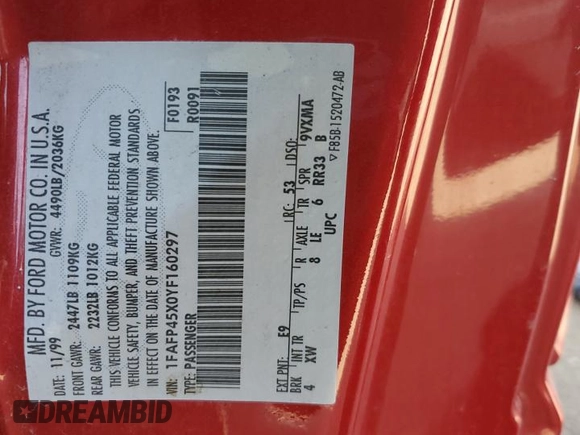 2000 Ford Mustang GT with VIN 1FAFP45X0YF160297, listed as a Copart auction lot 48213075 with 155,033 mi miles and Salvage Title. Bid and sale history available at carsss.com. Image 14.