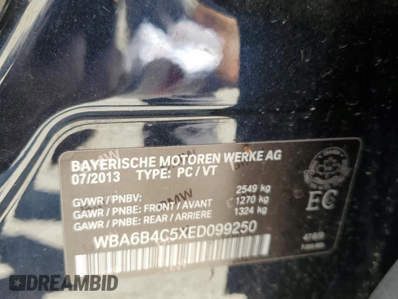 2014 BMW 6 Series 650i xDrive z VIN WBA6B4C5XED099250, wystawiony jako Copart lot #52734845 z przebiegiem Nie podano mil oraz Czysty tytuł • Clean title. Historia ofert i sprzedaży dostępna na DreamBid. Obrazek 12.