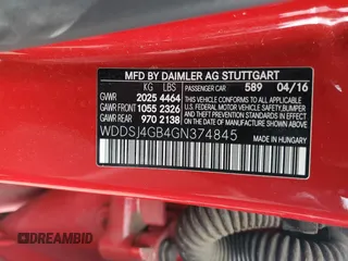 2016 Mercedes-Benz CLA with VIN WDDSJ4GB4GN374845, listed as a Copart auction lot 59809543 with 55,928 mi miles. Bid and sale history available at carsss.com. Image 14.