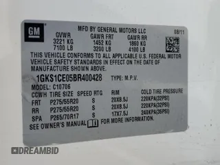 2011 GMC Yukon SLT with VIN 1GKS1CE05BR400428, listed as a Copart auction lot 43606335 with 0 mi miles and Salvage Title. Bid and sale history available at carsss.com. Image 13.