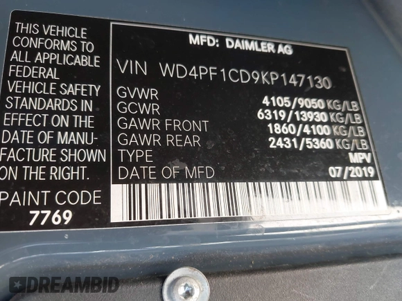 2019 Mercedes-Benz Sprinter Cargo z VIN WD4PF1CD9KP147130, wystawiony jako IAAI lot #41821221 z przebiegiem 70 915 mil mil oraz . Historia ofert i sprzedaży dostępna na DreamBid. Obrazek 9.
