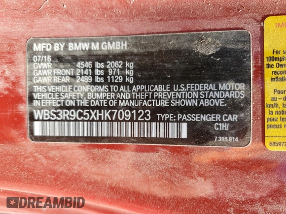 2017 BMW M4 with VIN WBS3R9C5XHK709123, listed as a Copart auction lot 61300524 with 78,129 mi miles and Salvage Title. Bid and sale history available at carsss.com. Image 12.