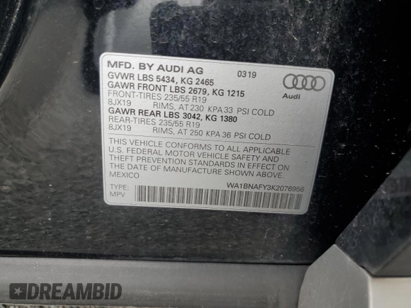 2019 Audi Q5 Premium Plus with VIN WA1BNAFY3K2076956, listed as a Copart auction lot 76381344 with 114,110 mi miles and Non Repairable. Bid and sale history available at carsss.com. Image 14.