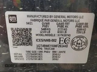 2021 GMC Sierra 3500HD Denali z VIN 1GT49WEYXMF261440, wystawiony jako Copart lot #43560575 z przebiegiem 83 839 mil mil oraz Szkoda całkowita • Salvage title. Historia ofert i sprzedaży dostępna na DreamBid. Obrazek 12.