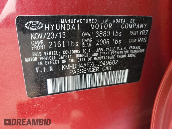 2014 Hyundai Elantra SE z VIN KMHDH4AEXEU049682, wystawiony jako Copart lot #60430585 z przebiegiem 154 815 mil mil oraz Szkoda całkowita • Salvage title. Historia ofert i sprzedaży dostępna na DreamBid. Obrazek 12.