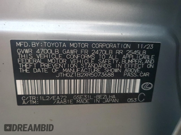 2024 Lexus IS 350 F Sport with VIN JTHGZ1B2XR5073688, listed as a Copart auction lot 73684924 with Not provided miles and Salvage title. Bid and sale history available at DreamBid. Image 13.