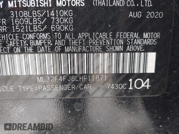 2020 Mitsubishi Mirage SE z VIN ML32F4FJ8LHF11871, wystawiony jako IAAI lot #41682328 z przebiegiem 45 594 mil mil oraz . Historia ofert i sprzedaży dostępna na DreamBid. Obrazek 9.