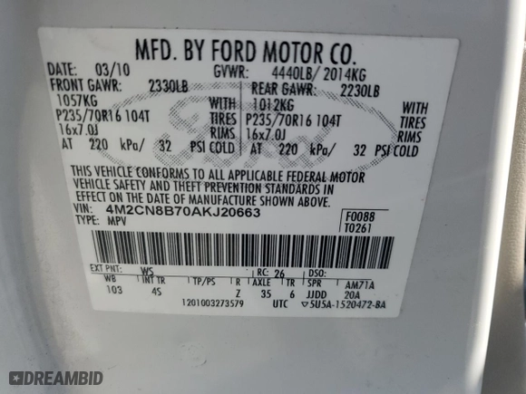 2010 Mercury Mariner with VIN 4M2CN8B70AKJ20663, listed as a Copart auction lot 87908285 with 170,104 mi miles and Salvage Title. Bid and sale history available at carsss.com. Image 15.