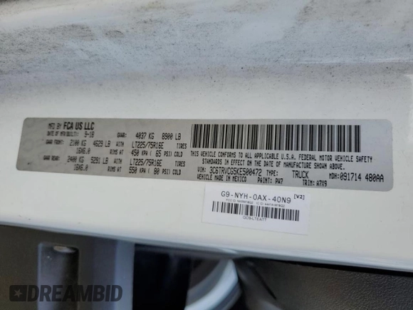 2019 Ram ProMaster Cargo with VIN 3C6TRVCG5KE500472, listed as a Copart auction lot 78035774 with Not Provided miles and Clean Title. Bid and sale history available at DreamBid. Image 12.