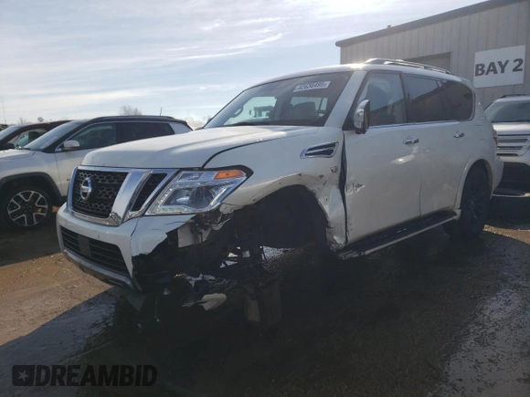 2019 Nissan Armada Platinum with VIN JN8AY2NE9K9758483, listed as a Copart auction lot 42636495 with 43,952 mi miles and Salvage Title. Bid and sale history available at carsss.com. Image 1.