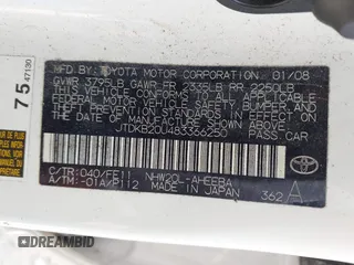2008 Toyota Prius with VIN JTDKB20U483366250, listed as a IAAI auction lot 42016079 with 120,462 mi miles and . Bid and sale history available at DreamBid. Image 9.