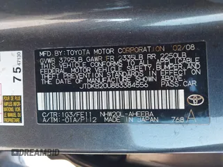 2008 Toyota Prius z VIN JTDKB20U883384556, wystawiony jako IAAI lot #42236131 z przebiegiem 71 463 mil mil oraz . Historia ofert i sprzedaży dostępna na DreamBid. Obrazek 9.