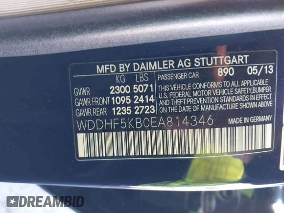2014 Mercedes-Benz E 350 Sport with VIN WDDHF5KB0EA814346, listed as a IAAI auction lot 41768960 with 131,331 mi miles and . Bid and sale history available at DreamBid. Image 9.