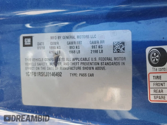 2018 Chevrolet Camaro 1LT with VIN 1G1FB1RS6J0146492, listed as a Copart auction lot 46284163 with 48,415 mi miles. Bid and sale history available at carsss.com. Image 12.