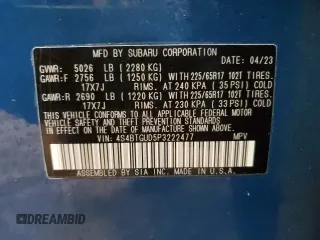 2023 Subaru Outback Wilderness with VIN 4S4BTGUD5P3222477, listed as a Copart auction lot 52590565 with 50,792 mi miles and Salvage title. Bid and sale history available at DreamBid. Image 13.