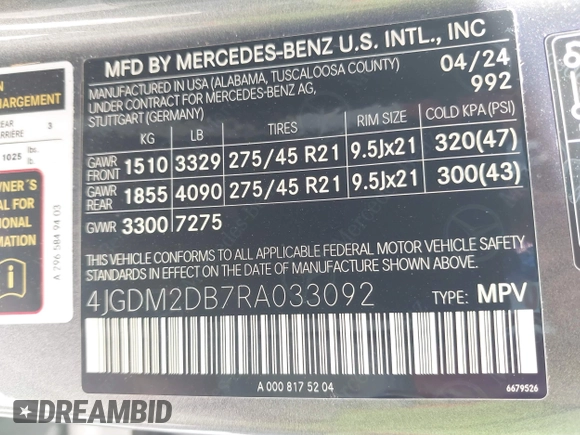 2024 Mercedes-Benz EQS 450+ z VIN 4JGDM2DB7RA033092, wystawiony jako IAAI lot #41667661 z przebiegiem Nie podano mil oraz . Historia ofert i sprzedaży dostępna na DreamBid. Obrazek 9.