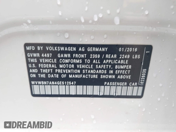 2016 Volkswagen CC Sport with VIN WVWBN7AN4GE512547, listed as a IAAI auction lot 40802001 with 94,513 mi miles. Bid and sale history available at carsss.com. Image 9.