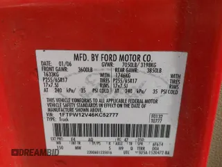 2006 Ford F-150 XLT с VIN 1FTPW12V46KC52777, выставлен на аукционе Copart как лот 54324865 с пробегом 2 643 985 миль миль и Списание • Salvage title. История ставок и продаж доступна на DreamBid. Изображение 12.