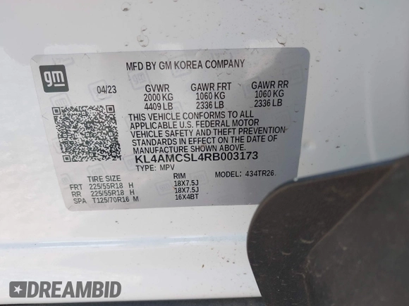 2024 Buick Encore GX Preferred with VIN KL4AMCSL4RB003173, listed as a IAAI auction lot 42023323 with 6,173 mi miles and . Bid and sale history available at DreamBid. Image 9.