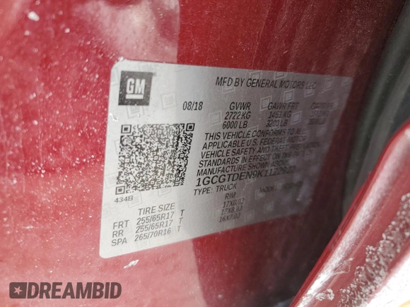 2019 Chevrolet Colorado 4WD Z71 z VIN 1GCGTDEN9K1122922, wystawiony jako Copart lot #41808035 z przebiegiem 118 529 mil mil oraz Szkoda całkowita • Salvage title. Historia ofert i sprzedaży dostępna na DreamBid. Obrazek 12.